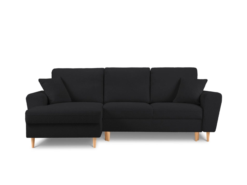 Cosmopolitan Design - Divano convertibile angolare sinistro con contenitore "Kyoto" 4 posti in bouclé nero 