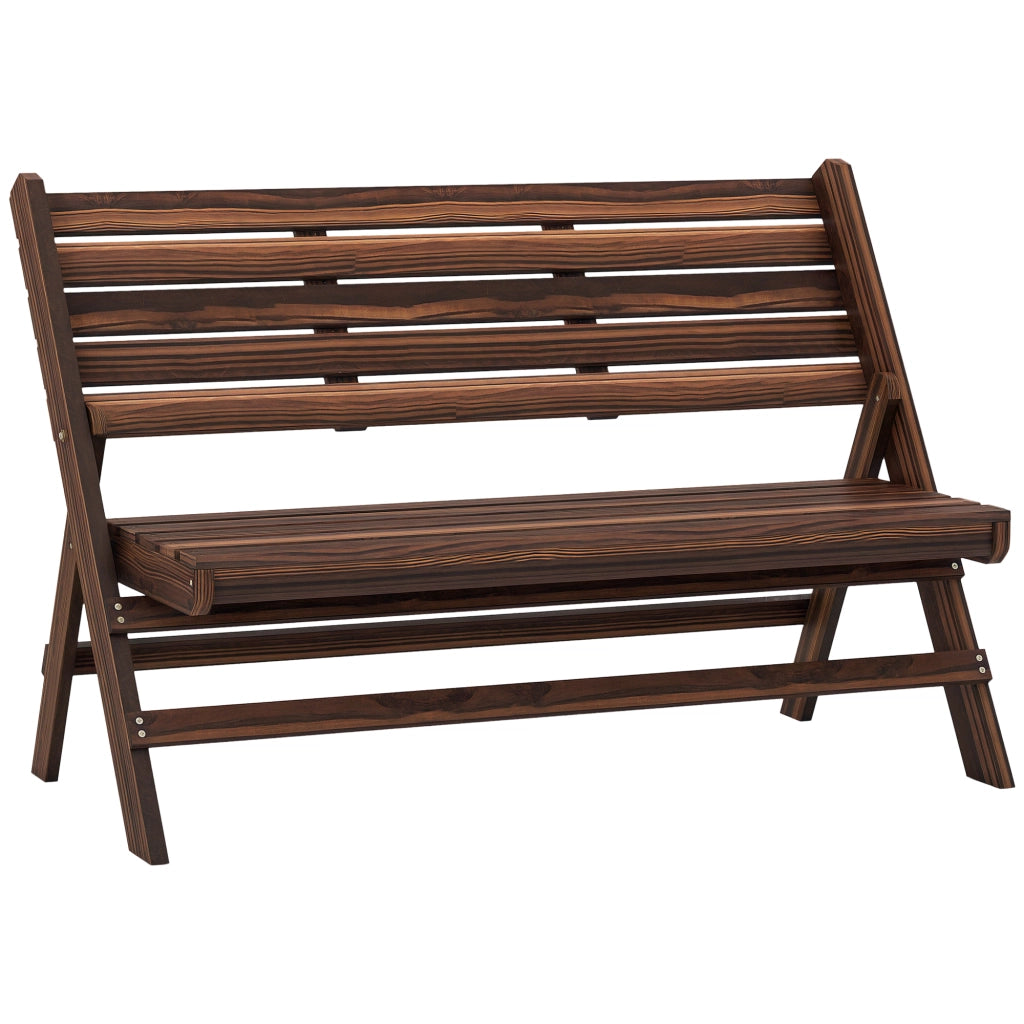 Panchina Pieghevole 2 Posti in Legno di Pino ¨C zephmum ¨C 122x63x83 cm, Carbonizzato