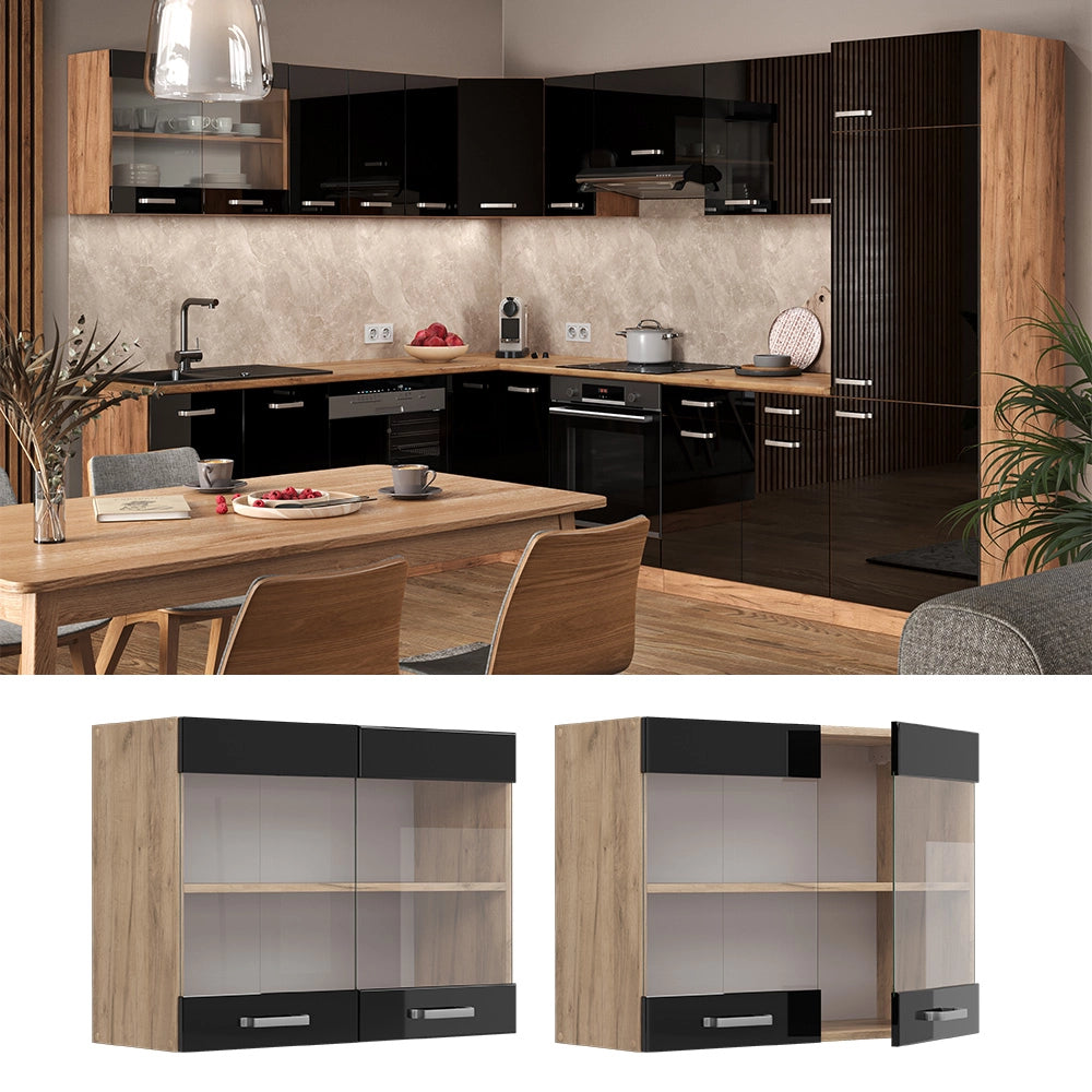Vicco Mobile da cucina in vetro Nero lucido 80 cm