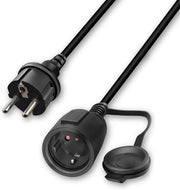 Cavo di estensione Schuko 1 m, schermo e protezione IP44, 230 V/16 A, cavo corto 2 AC con connettore Schuko e accoppiatore per uso esterno o interno in casa o ufficio.