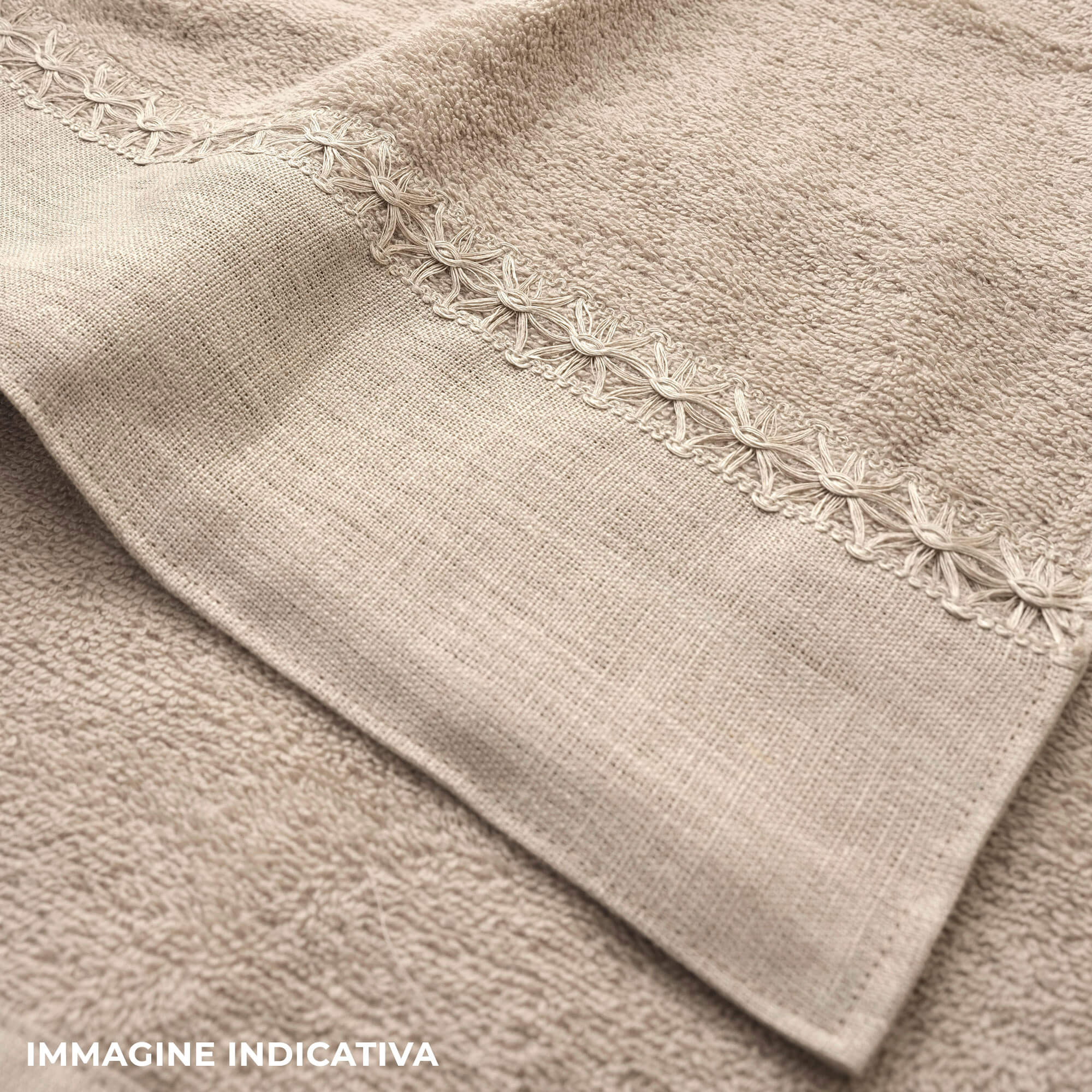 Set Spugna 4 Pezzi Asciugamani Viso + Ospite con Balza e Trina di Lino Garrini Bryanna Denim