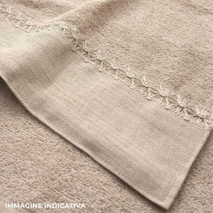 Set Spugna 4 Pezzi Asciugamani Viso + Ospite con Balza e Trina di Lino Garrini Bryanna Denim