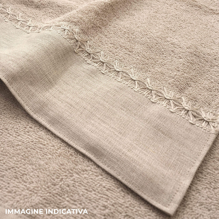 Set Spugna 4 Pezzi Asciugamani Viso + Ospite con Balza e Trina di Lino Garrini Bryanna Denim