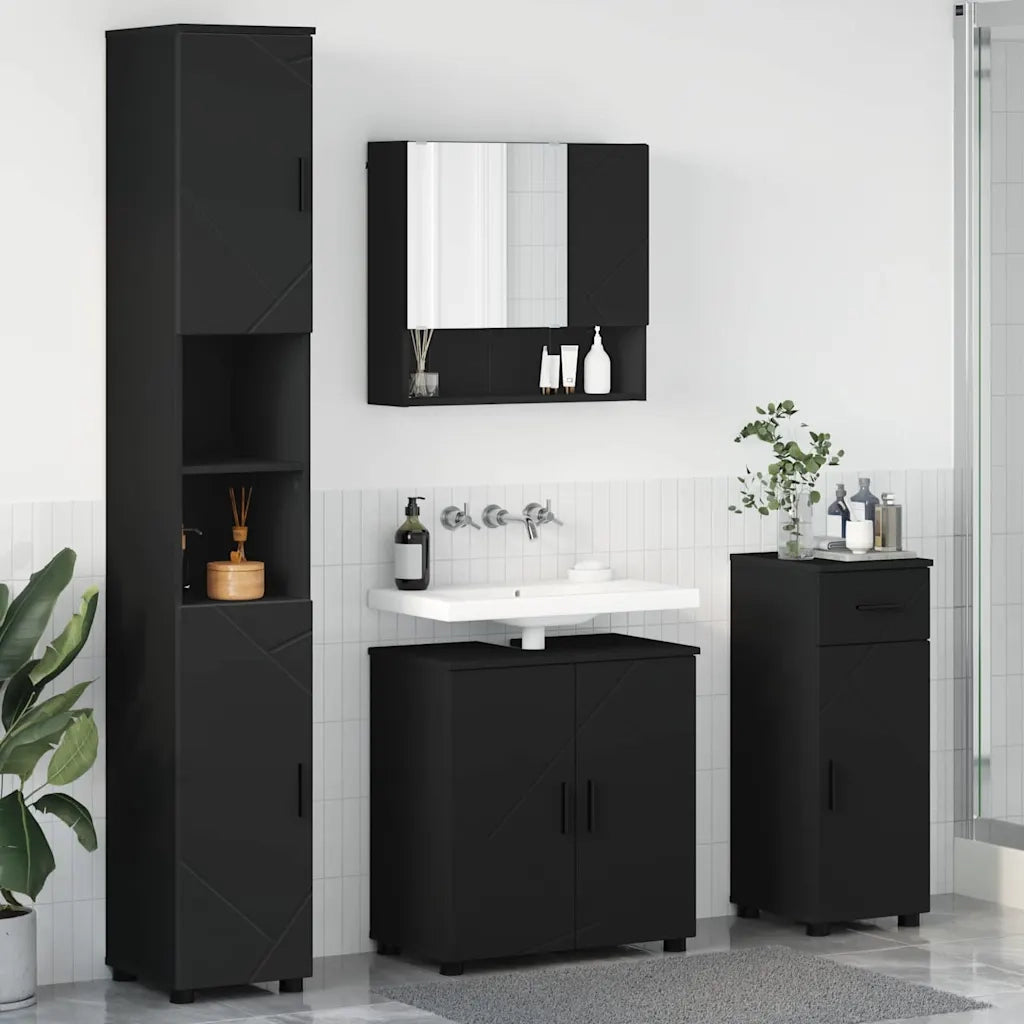 Set di mobili per il bagno con cassetto con porta 4 pcs Nero 3392974