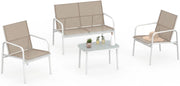 Set di mobili da Giardino Basso a 4 posti TOLEDE con Divano, poltrone e Tavolo in Bianco e Beige