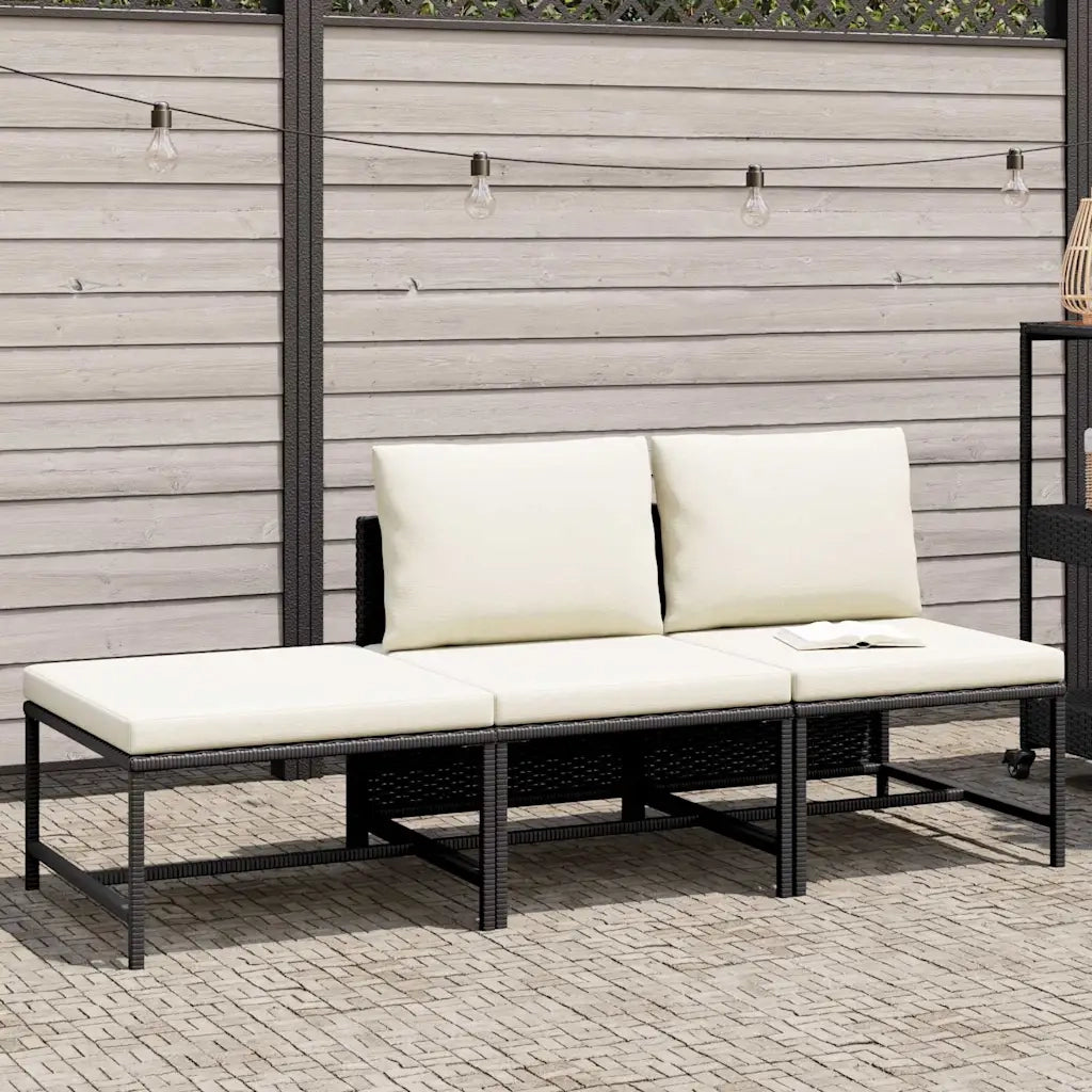 Salotto da Giardino-Set Divani da Giardino 3 pz con Cuscini in Polyrattan Nero 562318