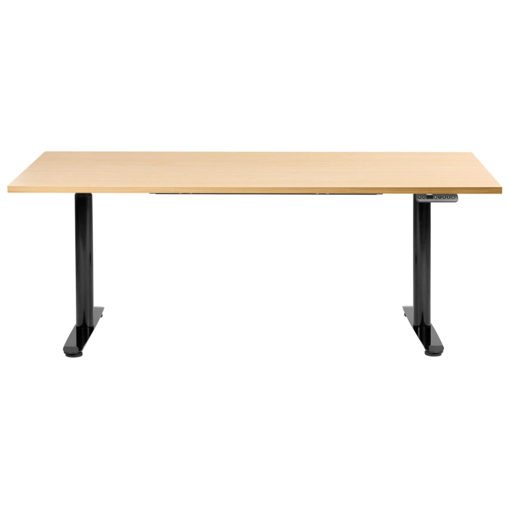 Scrivania regolabile in altezza elettricamente bianco 180 x 72 cm nero e marrone chiaro in acciaio verniciato a polvere
