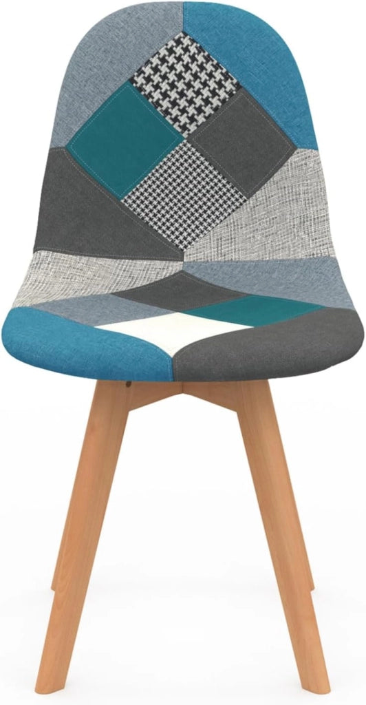Set di 4 sedie da pranzo scandinavo con motivo patchwork blu SARA