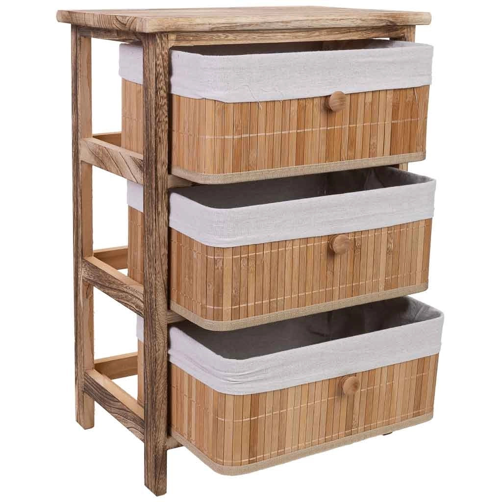 Cassettiera in legno con 3 cassetti in bambù foderati 40x29x58