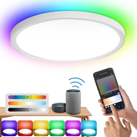Lampada da soffitto Wi-Fi 24W con illuminazione RGB a LED per kelder e woonkamer con backlight dimmerabile