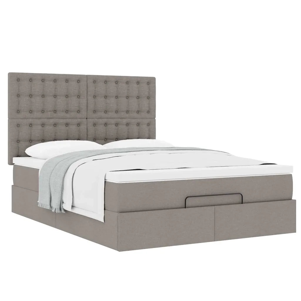 Struttura Letto Pouf con Materasso Tortora 140x190 cm Tessuto 3313324