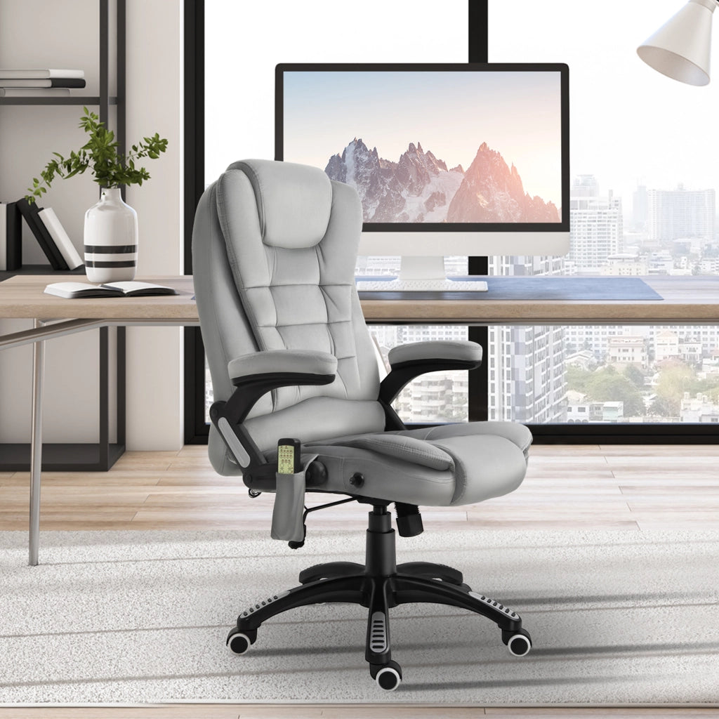 Sedia ufficio ergonomica con funzione massaggio e riscaldamento, girevole 360°, grigia