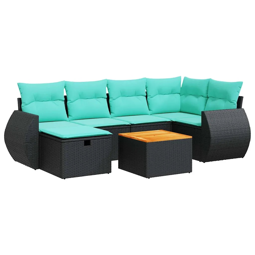 Set Divani da Giardino con Cuscini 7pz Nero Polyrattan