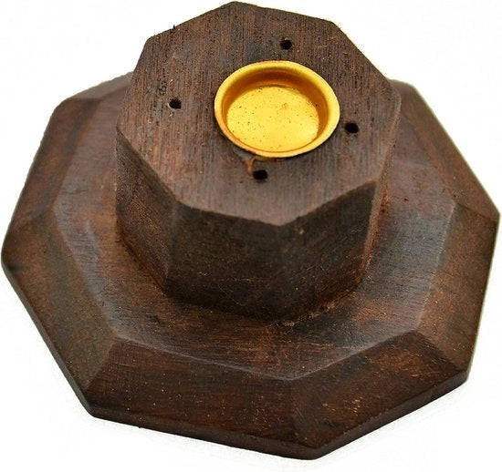 Supporto per Sticchi di Incenso in Legno di Sheesham con Statua del Buddha, Altezza 31cm, Base 7.5 x 7.5cm