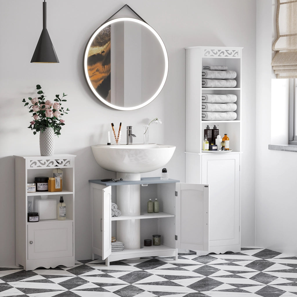 Mobiletto Sottolavabo Bagno con Ante e Ripiani Regolabili ¨C Zephmum ¨C Bianco 60x30x80 cm