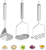 Stampatore per Patate 3 pezzi - Acciaio Inossidabile - Stampatore per Verdure - Utensili da Cucina - Per Purè di Patate/Avocado - 24 x 10 cm