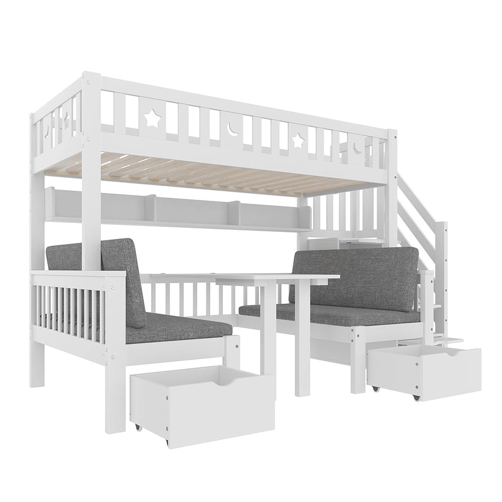 Letto a soppalco - Xylo - 90x200 cm con stelle e luna