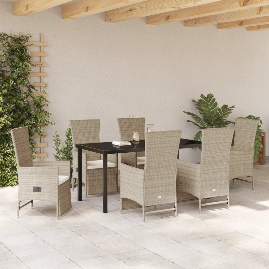 Set di Mobili da Pranzo da Giardino 7 Pezzi con Cuscini Beige Polyrattan