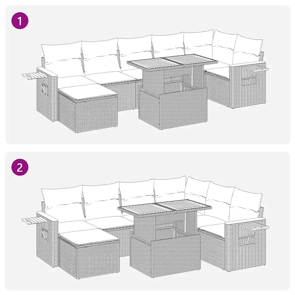 Set Divani da Giardino con Cuscini 8 pz Nero Polyrattan Acacia