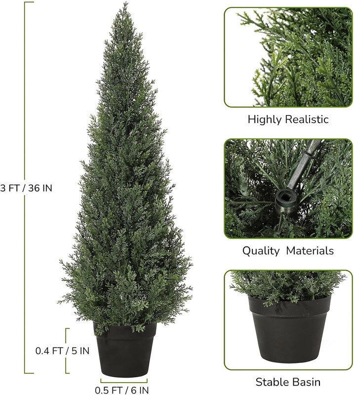 Set 2 Piante di Cedro Artificiale 90 cm Albero Cipresso da Esterno con Vaso