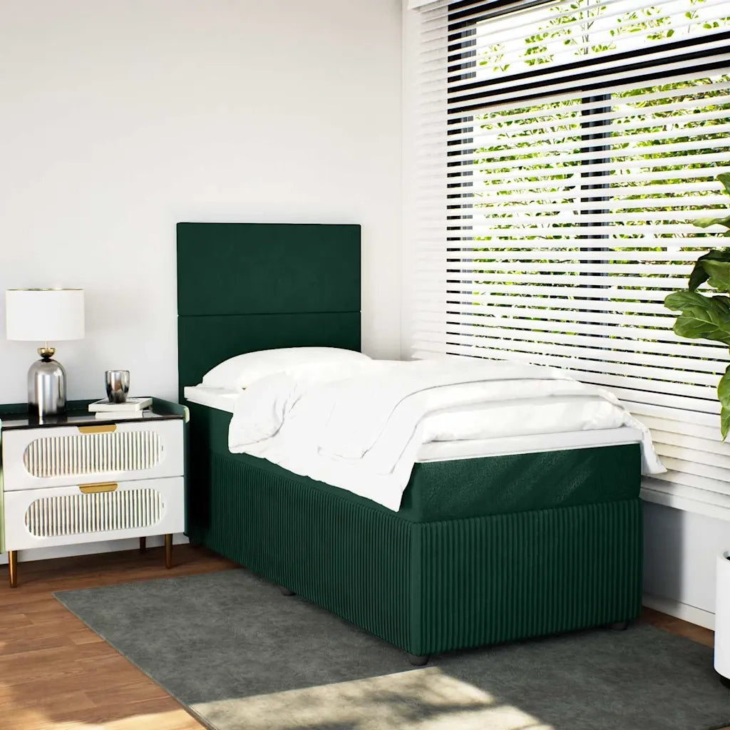 vidaXL Giroletto a Molle con Materasso Verde Scuro 90x190 cm Velluto