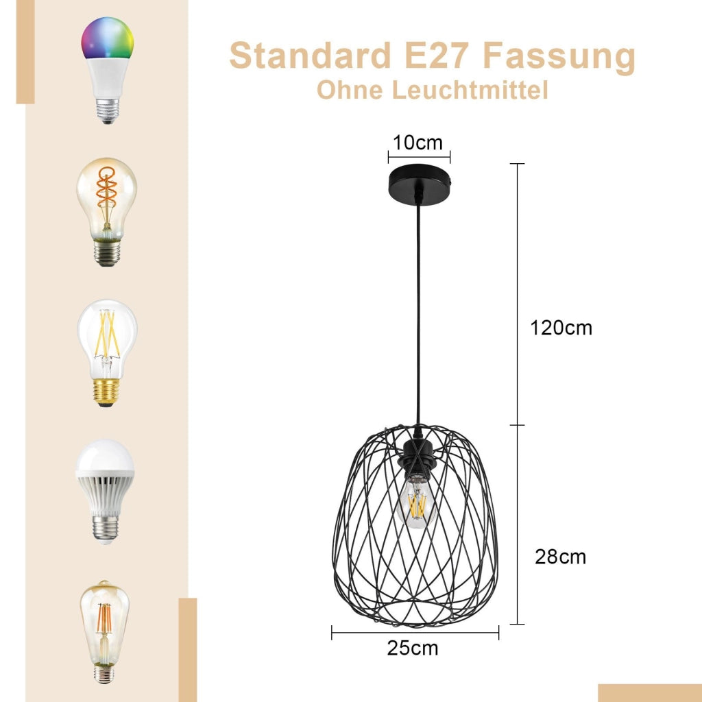 Lampada a sospensione ZMH Tavolo da pranzo Lampada a sospensione vintage E27 metallo nero