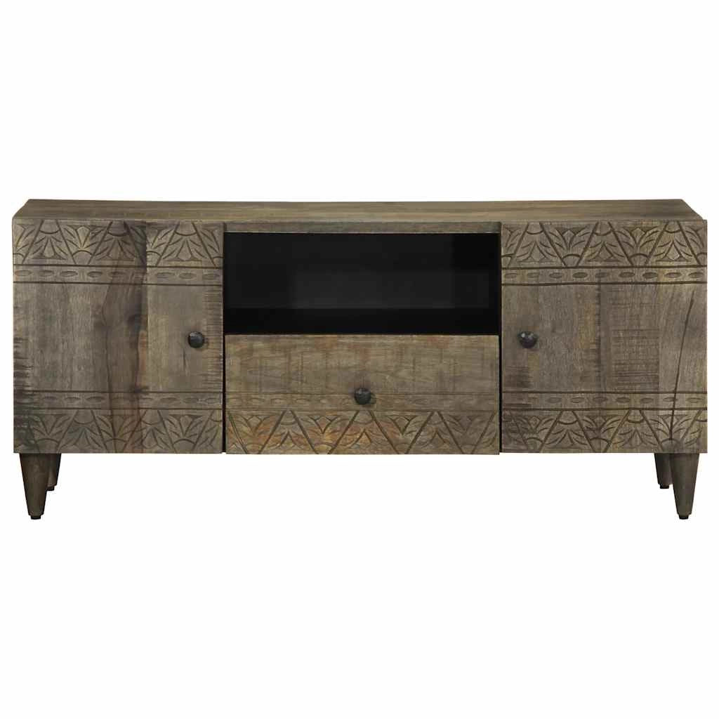 Pratico mobile porta TV con ampio spazio di archiviazione 105 x 33,5 x 46 cm in legno di mango grigio chiaro 02_0057747