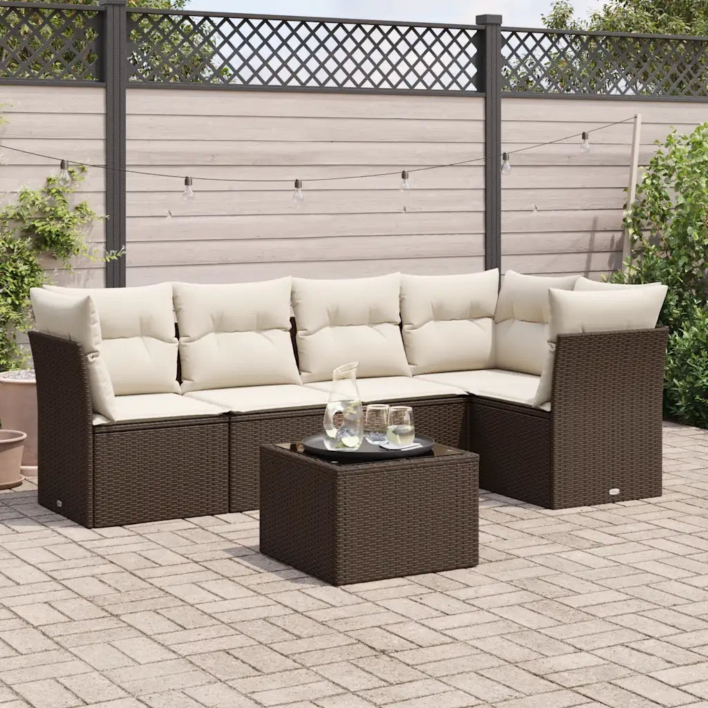 Set Divano da Giardino 6 pz con Cuscini Marrone in Polyrattan 3249452
