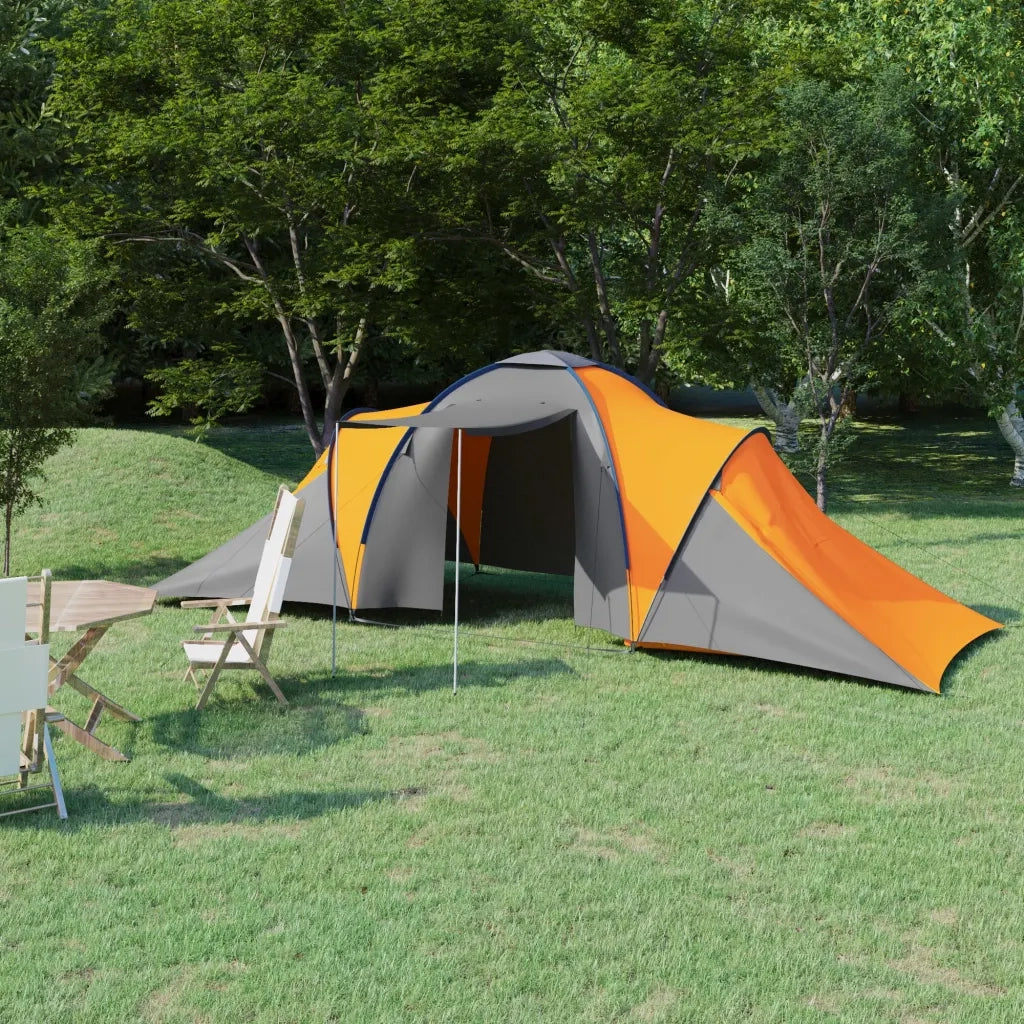 Tenda da Campeggio 6 Persone-Tenda per Escursionismo in Tessuto Grigio e Arancione