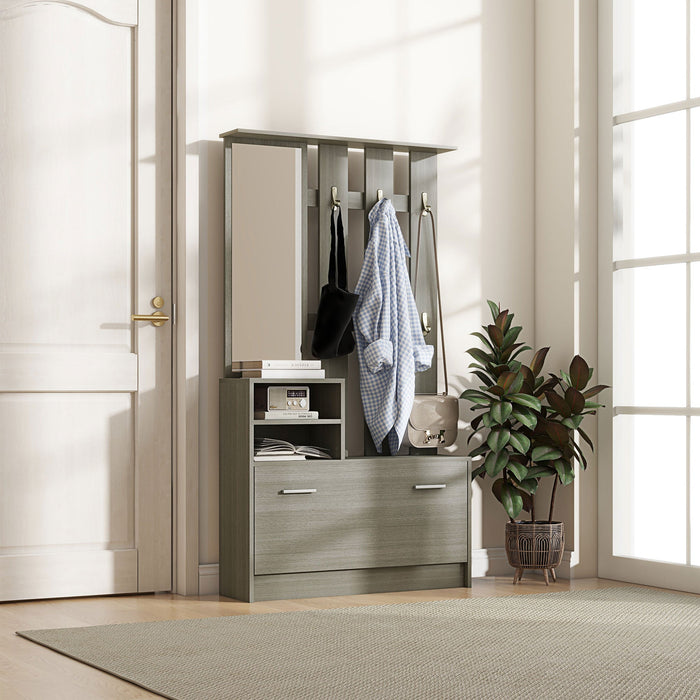 Mobile Guardaroba per Ingresso con Specchio Appendiabiti e Scarpiera Regolabile Grigio