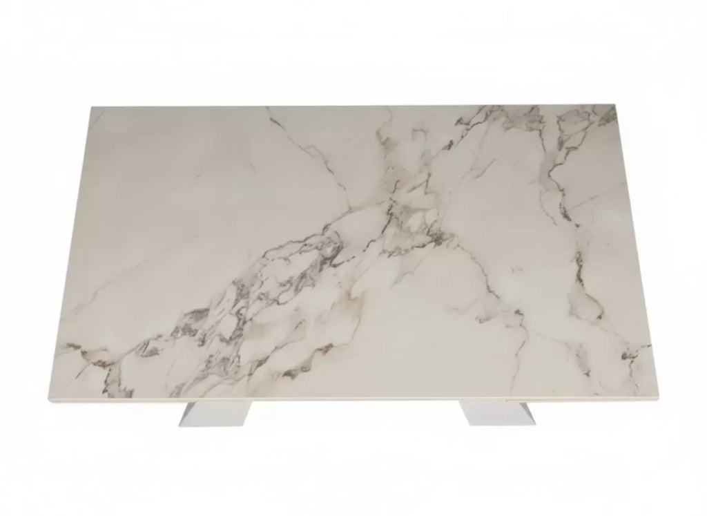 Tavolo moderno allungabile piano effetto marmo gold gambe bianche 160x90x78 - Mobili 2G