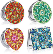 Set di 4 Specchi da Maquillage con Diamanti per Ragazze e Donne - Kit di Trucco con Specchio Opaco - Portafoglio con Specchio Riportabile - Disegno Mandala - Decorazione con Diamanti