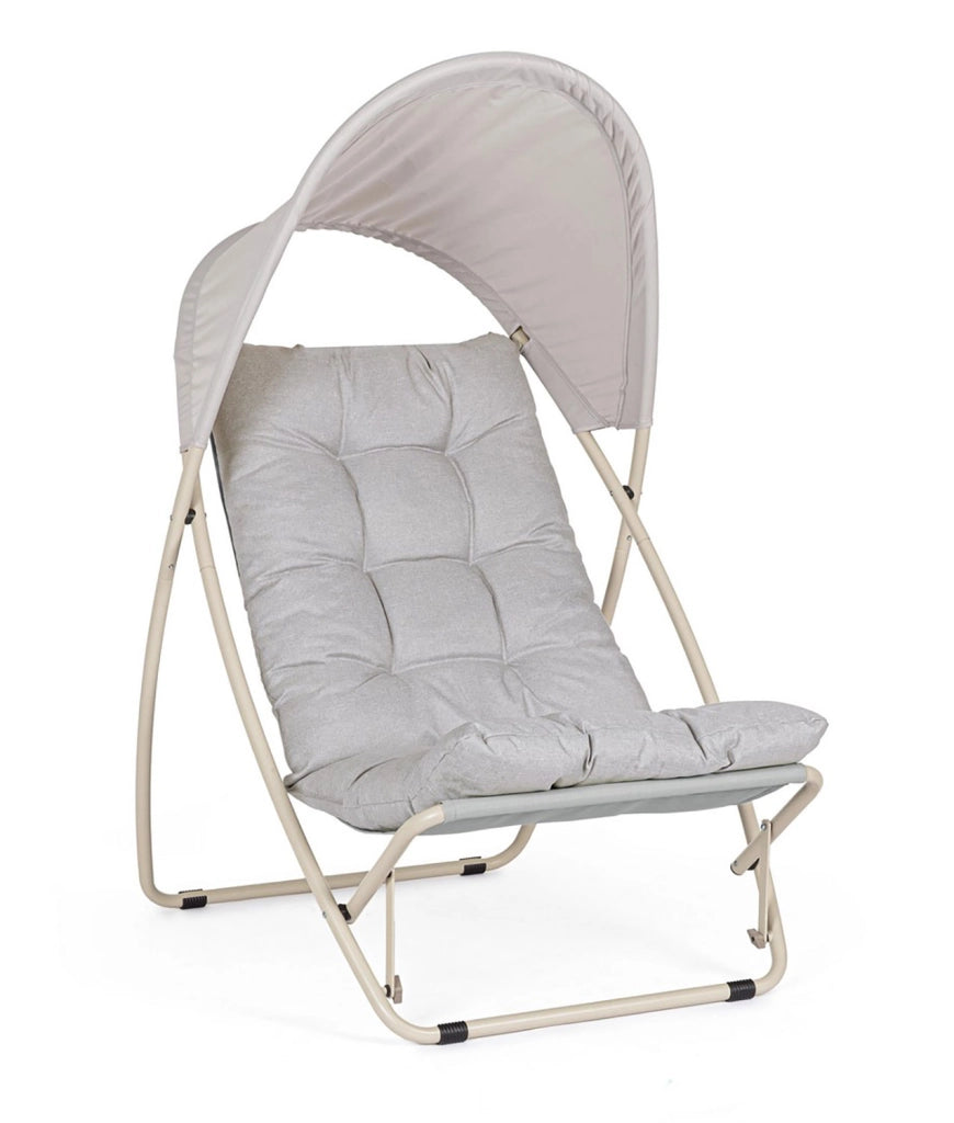 Poltrona da Giardino con Cuscini e Tettuccio 113x86x142h cm in Acciaio e Textilene Taito Grigio Chiaro