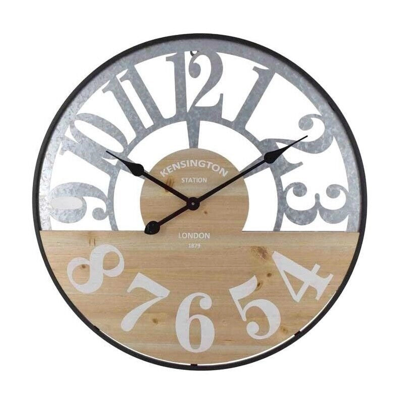 OROLOGIO DA PARETE TONDO IN METALLO 60X5X60 CM CON INSERTI IN LEGNO