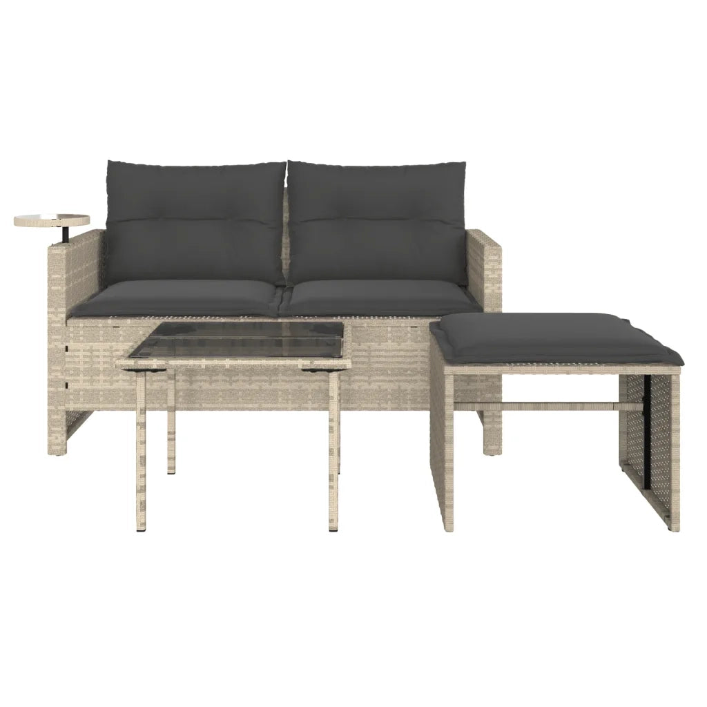 Set Divano da Giardino 3pz con Cuscini Grigio Chiaro Polyrattan
