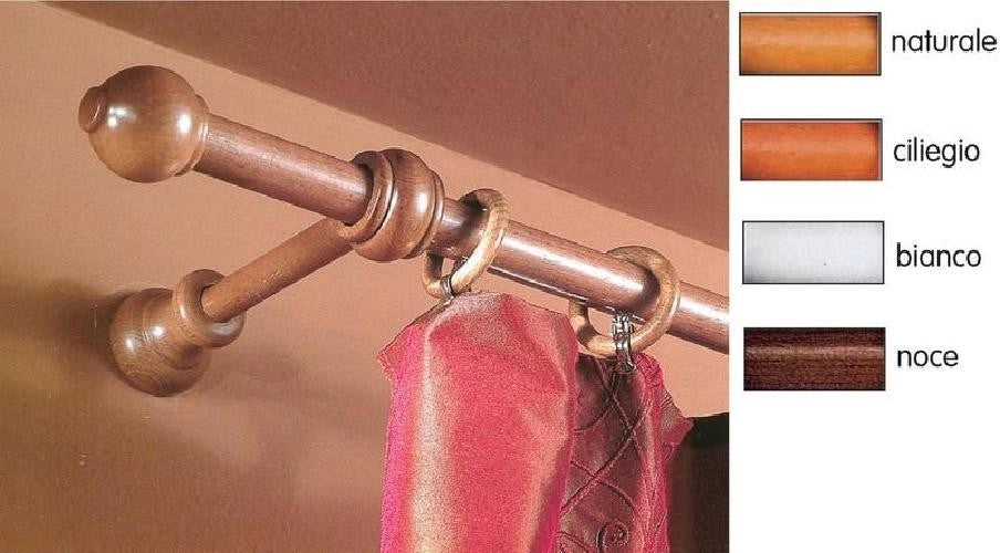 BASTONE TENDA LEGNO NATURALE 23x180cm CON 2 SUPPORTI DA CM.15 A STRAPPO