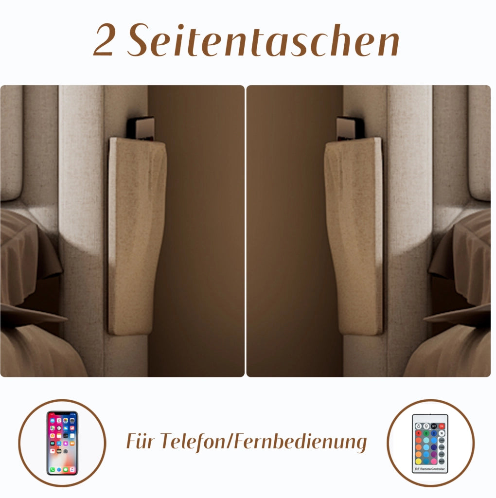 Letto 140x200 con LED, USB-C, 4 cassetti e materasso