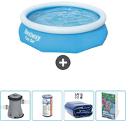 Piscina Opblaasbar Rond Fast Set - 305 x 76 cm - Blu - Inclusa Pomp e Filtro - Parasole Solare - Guida Piscina