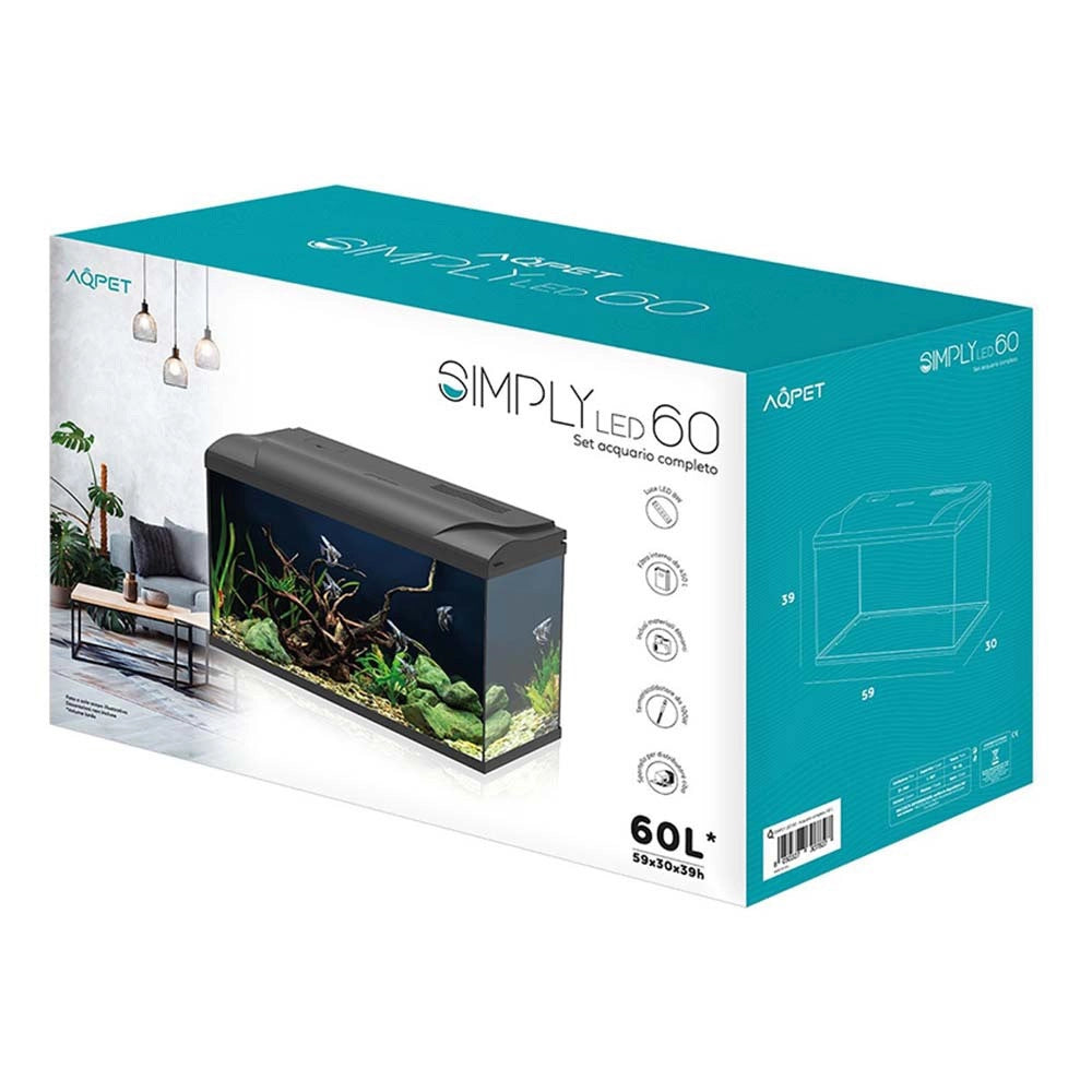 Aqpet Simply LED 60 - acquario cm60x30x39h completo di filtro e illuminazione