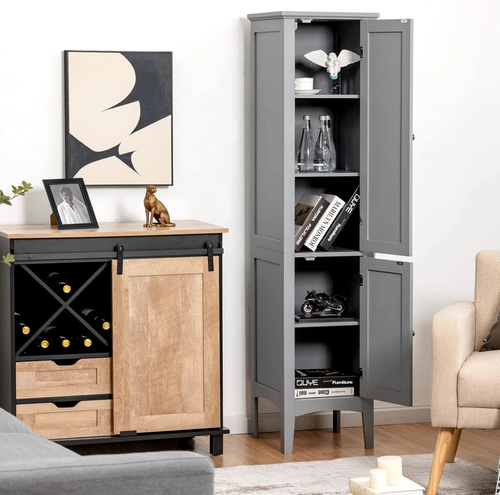 Mobile Portaoggetti da Bagno a 5 Livelli con Ante e Scomparti, Organizer per WC, Cucina e Soggiorno, 38 x 38 x 160 cm, 3 Colori
