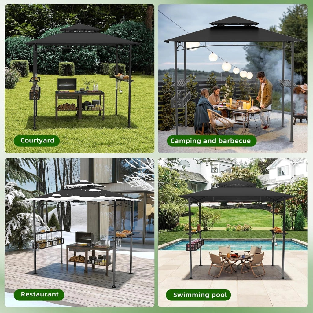 Gazebo da giardino, 244 x 138 x 250 cm, con bancone e tetto a doppio strato, per giardino, per feste, protezione dai raggi UV, colore: nero