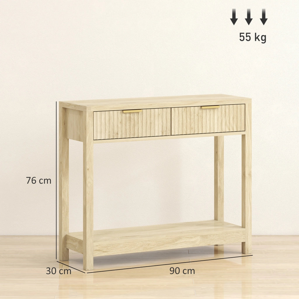 Consolle ingresso 90cm con 2 cassetti ¨C Xylo ¨C legno naturale 90x35x80