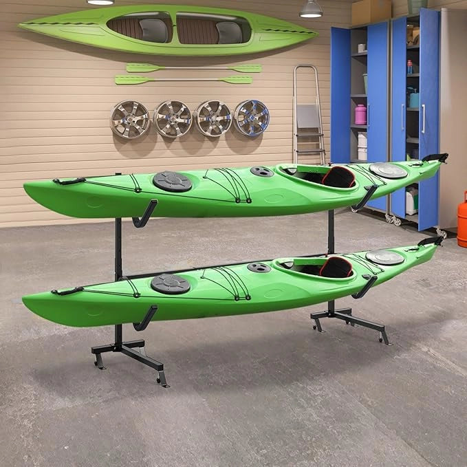 Porta-Kayak Autoportante, Rastrelliera per Kayak con Base Larga, Piedi Regolabili e Coperture Imbottite, Scaffale autoportante per Canoa per SUP e Canoe, Portata 80 kg
