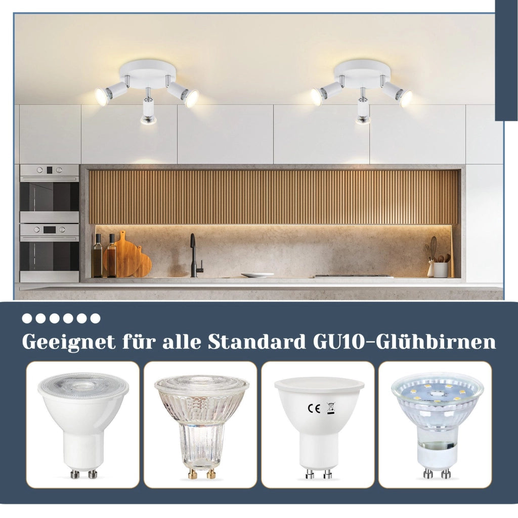 ZMH Faretto da soffitto bianchi 3 luci GU10 moderni rotondi orientabili 350° per cucina soggiorno senza lampadina