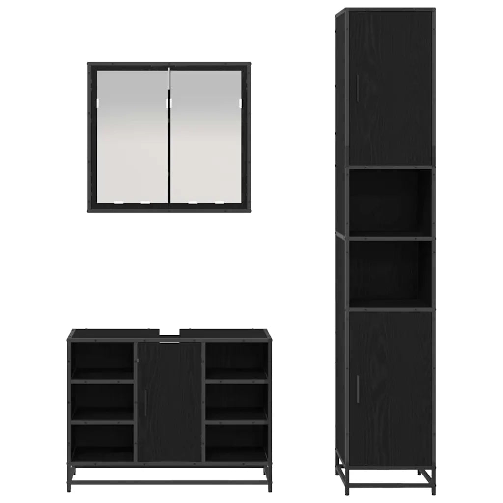 Set di mobili per il bagno 3 pcs Rovere Nero Legno multistrato 3402547