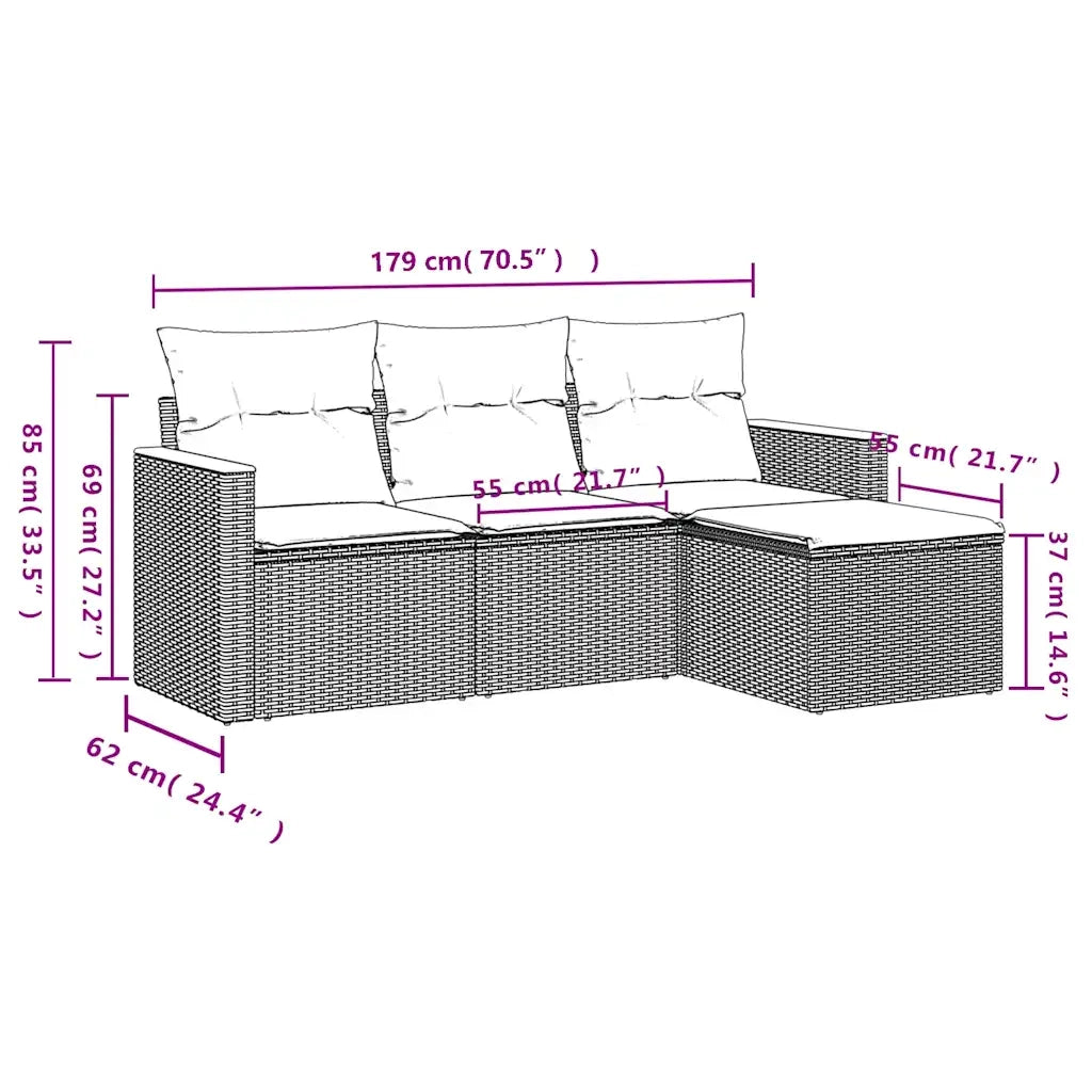 Set Divani da Giardino 4 pz con Cuscini Nero in Polyrattan 3225903