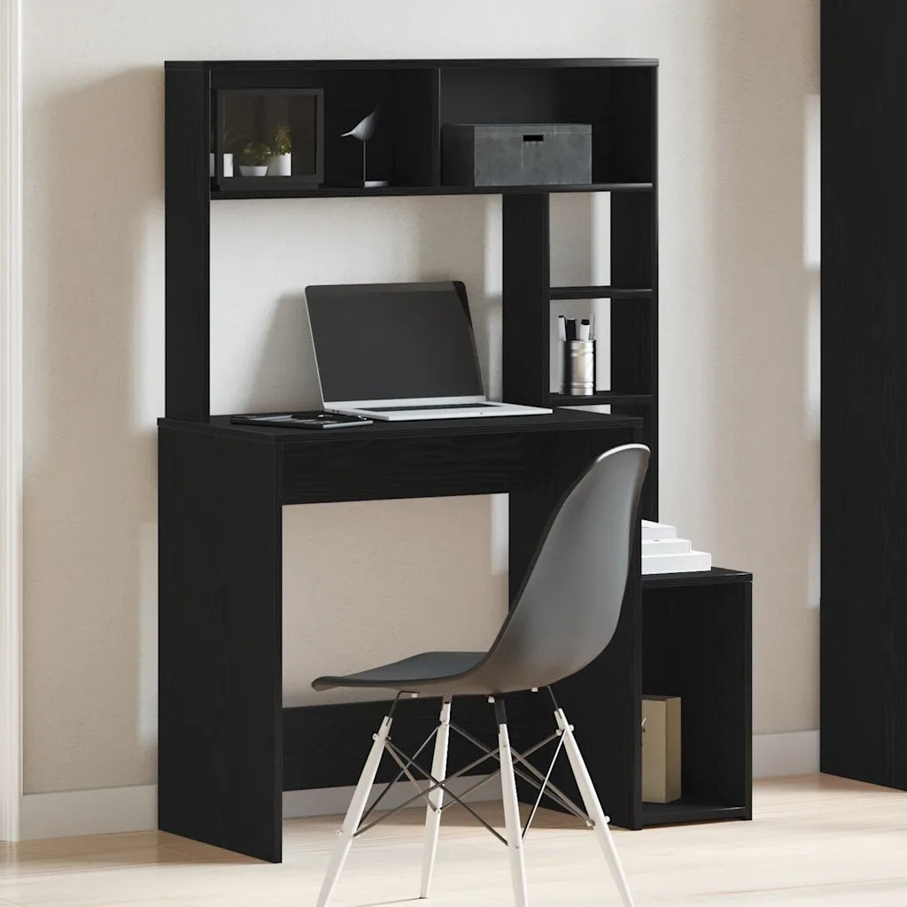 Scrivania | Tavolo da Ufficio con Mensole Nera 100x45x140 cm in Legno Multistrato