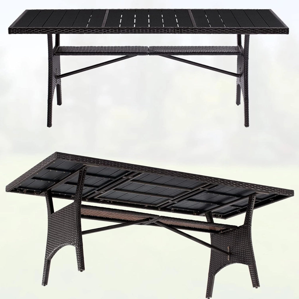 Tavolo da Giardino in Polyrattan & WPC con Ripiano 190x90x74cm Altezza Regolabile Outdoor