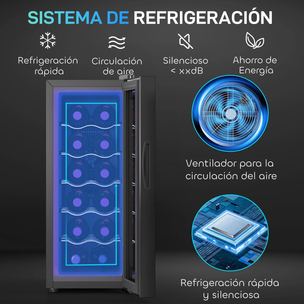Cantinetta per Vini con Doppia Refrigerazione Termoelettrica Temperatura Regolabile 8-18¡ãC ¨C Minimal ¨C Porta in Vetro Nero