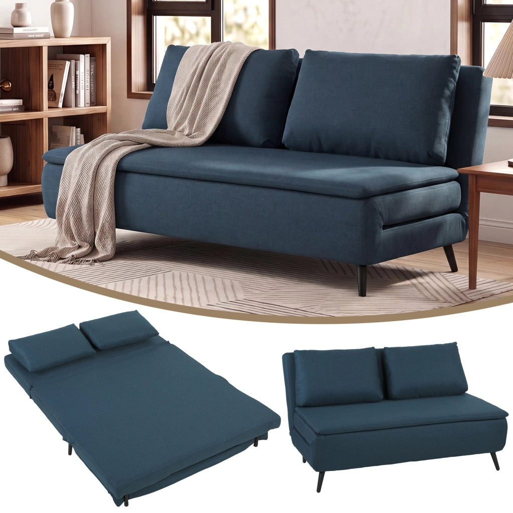 Divano Letto Clic-Clac 2 Posti ¨C Xylo ¨C Blu con Schienale Regolabile e Cuscino